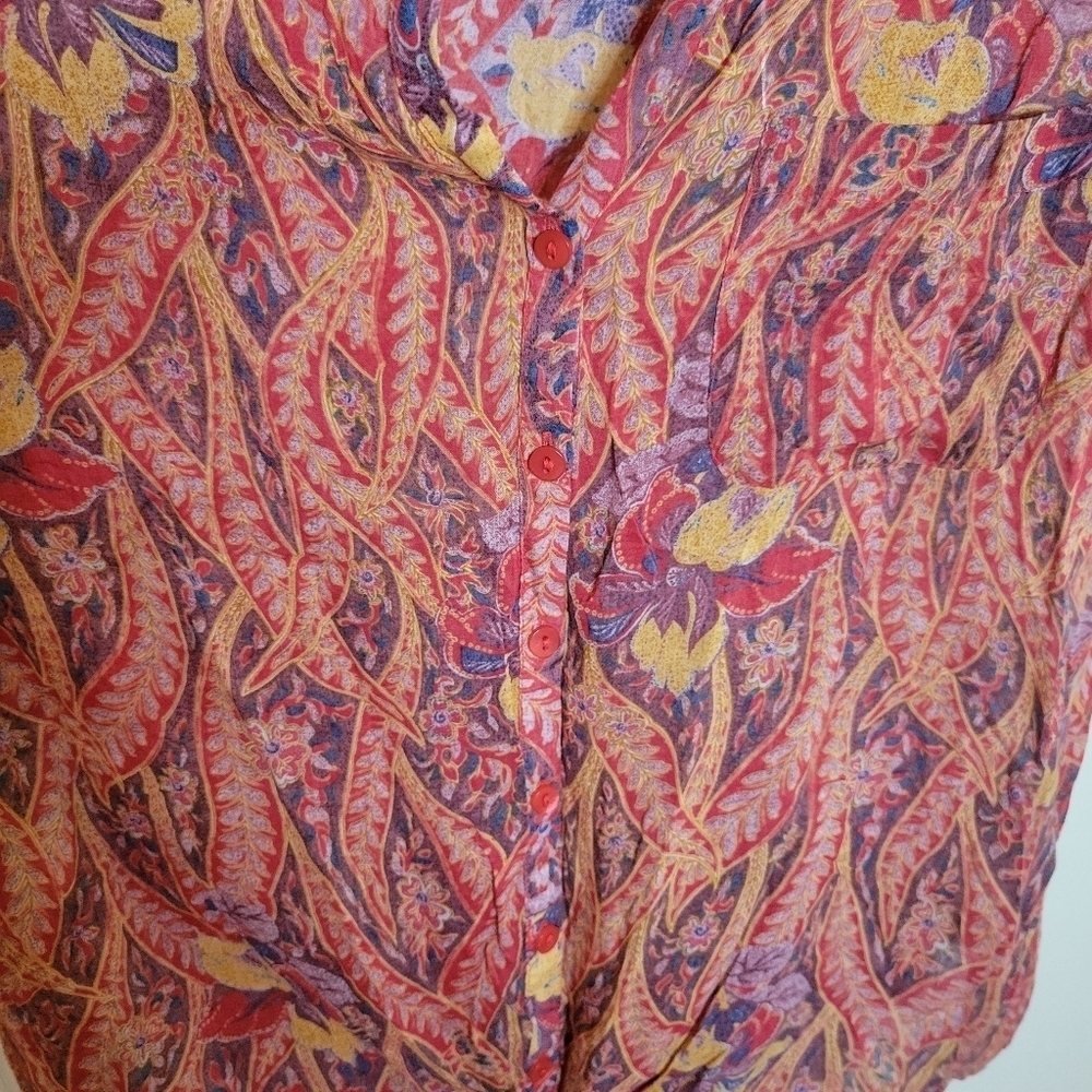 Lucky Brand Boho Paisley Print Sleeveless Button Up Blouse - Picture 3 of 7